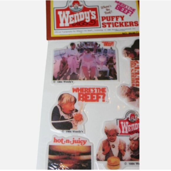 Vintage Wendys Puffy Stickers Wheres the Beef? 1984 Unopened - Picture 2 of 3